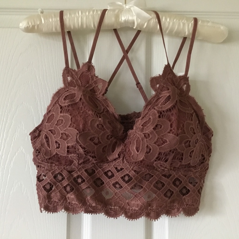 Dusty Mauve Crochet Lace Bralette~plus*